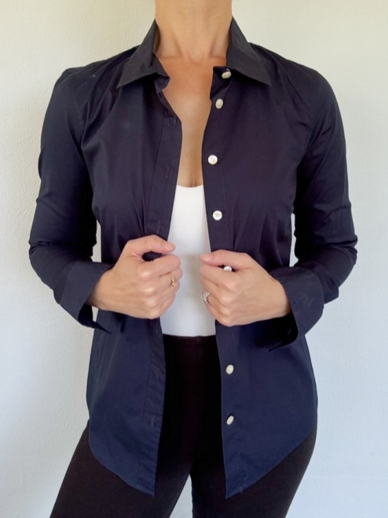 J. Crew Tops - J. Crew navy blue cotton stretch blend button down dress shirt size XS